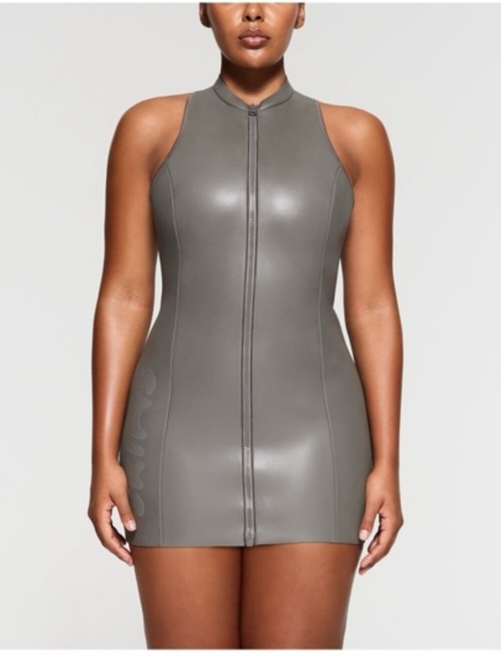 SKIMS Rubberized Scuba Swim Mock Neck Dress Gray Chalk (CU-DRS-3165)